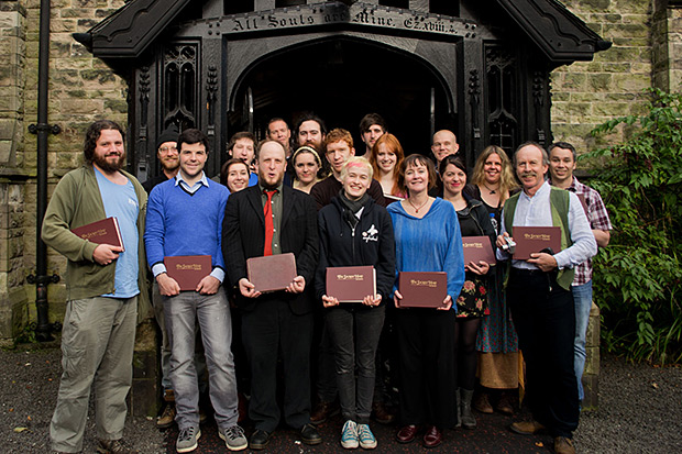 Sacred Harp singers gathered in Belfast, Northern Ireland pose for a group picture. Photograph by Ewan Paterson, 2011. Sacred Harp singers gathered in Belfast, Northern Ireland pose for a group picture. Photograph by Ewan Paterson, 2011.