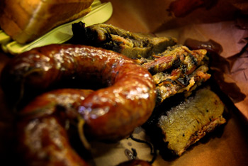 Sausage and brisket at Smitty's Market. Sausage and brisket at Smitty's Market.
