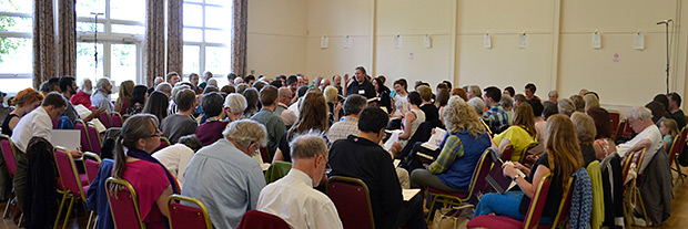 Terry Barber of California leads a large class of singers at the UK Convention. Photograph by Ewan Paterson. Terry Barber of California leads a large class of singers at the UK Convention. Photograph by Ewan Paterson.