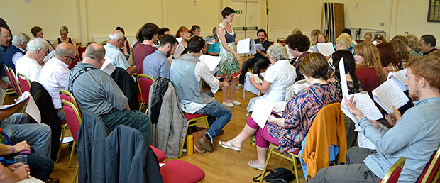 A number of singers stayed on after the Saturday session of the convention to sing from alternative sources. Sarah West leads a selection from a packet prepared for the session by Michael Walker. Photograph by Ewan Paterson. A number of singers stayed on after the Saturday session of the convention to sing from alternative sources. Sarah West leads a selection from a packet prepared for the session by Michael Walker. Photograph by Ewan Paterson.