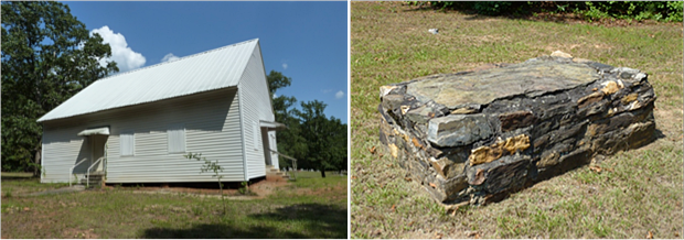 Macedonia Primitive Baptist Church (left) and an old grave in the church cemetery (right). Macedonia Primitive Baptist Church (left) and an old grave in the church cemetery (right).