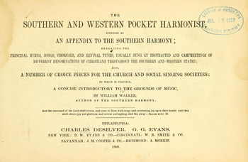 Title page of the Southern and Western Pocket Harmonist, 1860 edition.