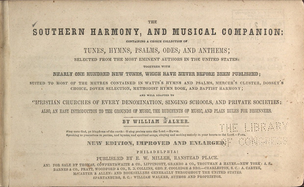 Title page of the Southern Harmony, and Musical Companion, 1847 edition. Courtesy of the Library of Congress.