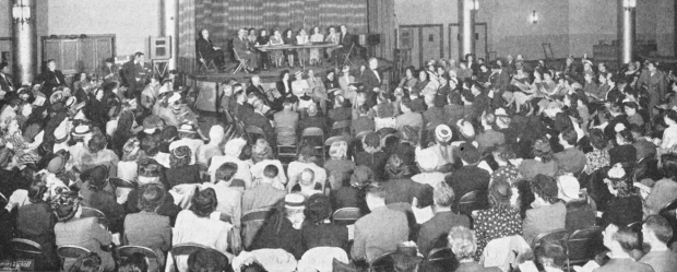 Paine Denson leads during a session presented by Irving Wolfe at the 1948 Music Educators National Conference in Detroit, Michigan.
